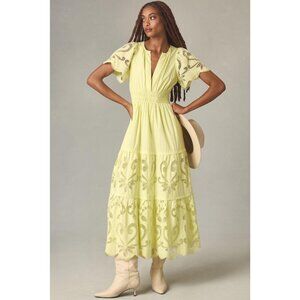 Anthropologie The Somerset Maxi Dress: Cutwork Edition / XS Petite / Green Lime